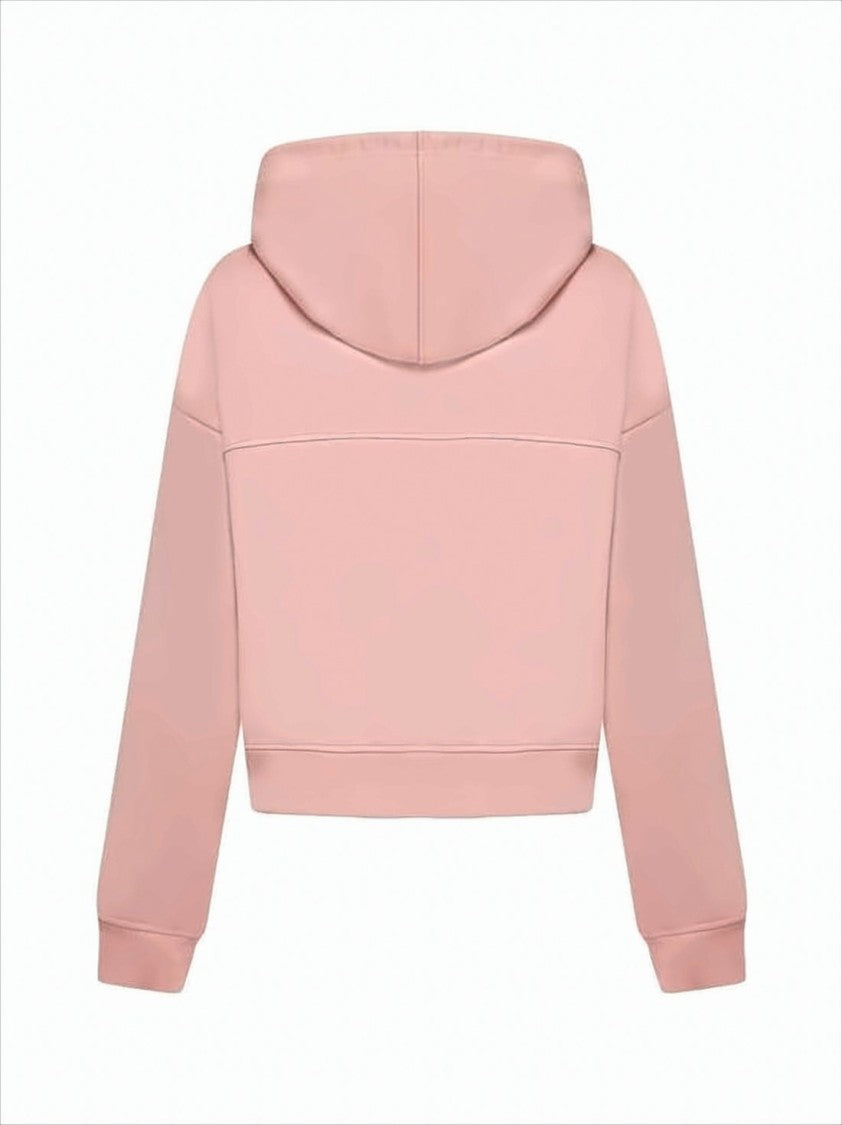 Cropped Hoodie with Relaxed Fit and Zigzag Stitch Detail