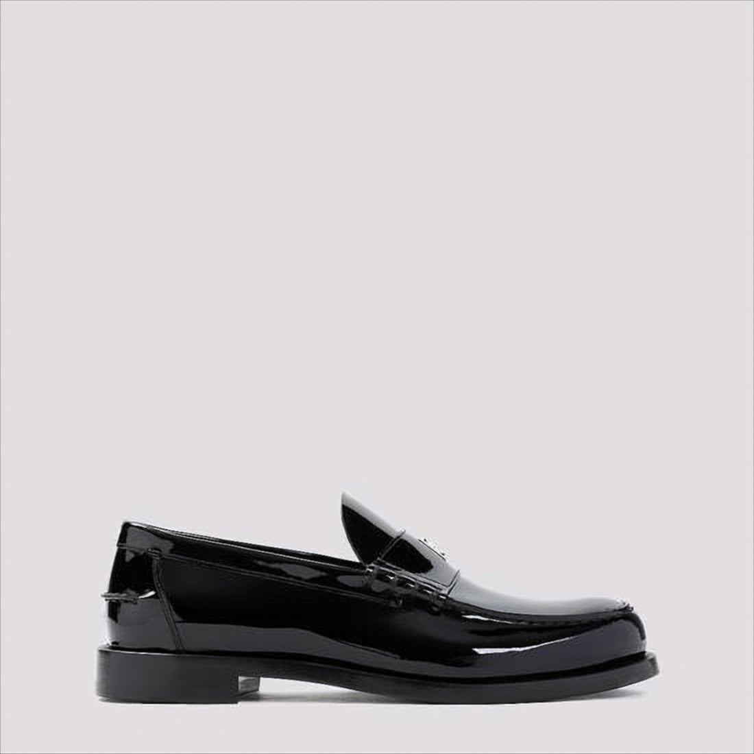 Glossy Black Moc Toe Loafers with Metallic Details