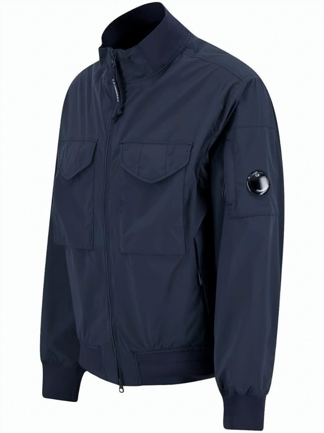 Structured Blue Polyester Jacket With High Collar