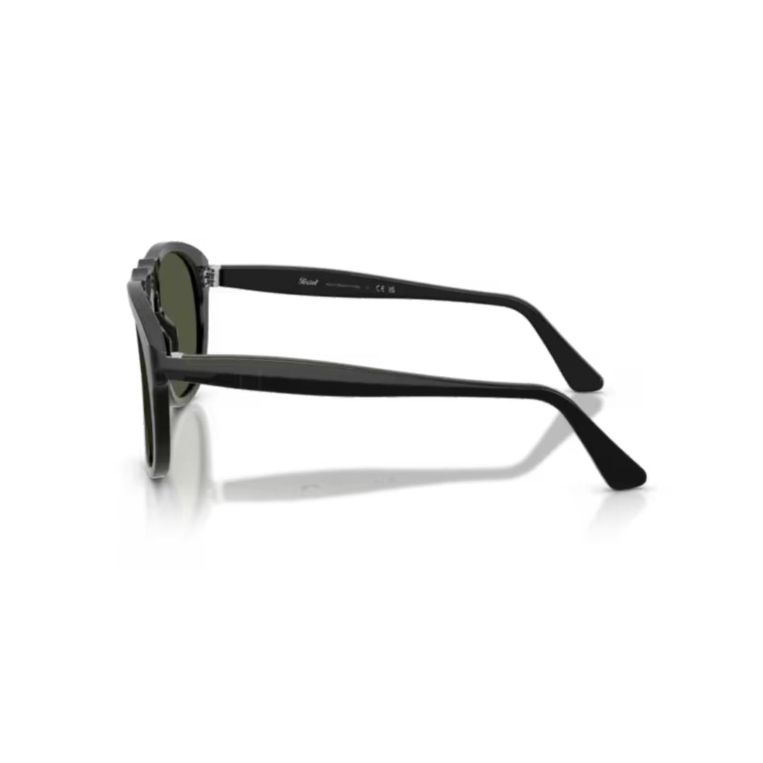 0po0649ne Rounded Black Acetate Sunglasses with Dark Green Lenses