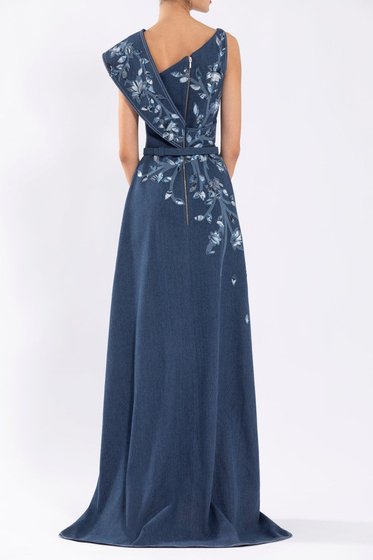 Denim Dress With Printed Embroidery
