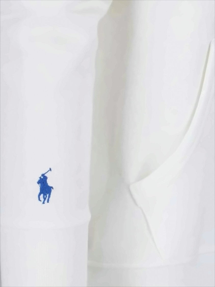 White Hoodie With Bold Polo Text And Kangaroo Pocket