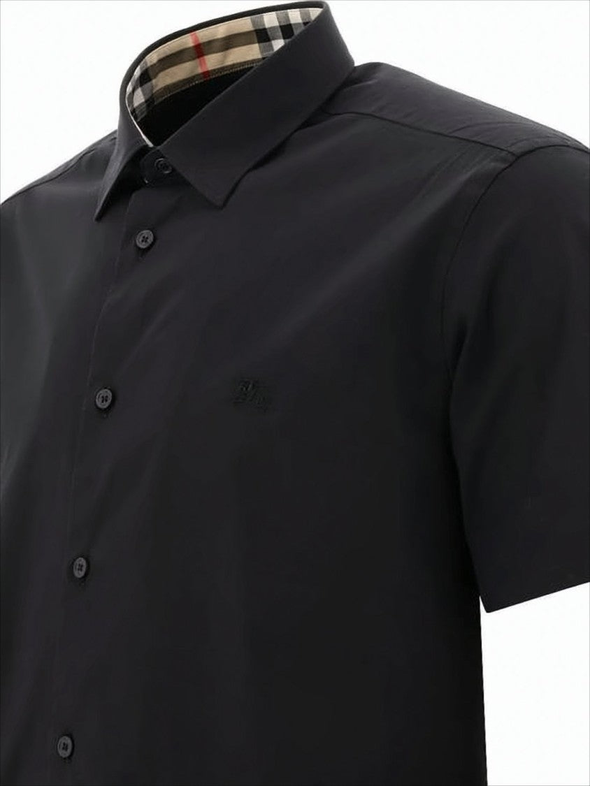 Black Short-Sleeved Shirt With Classic Collar