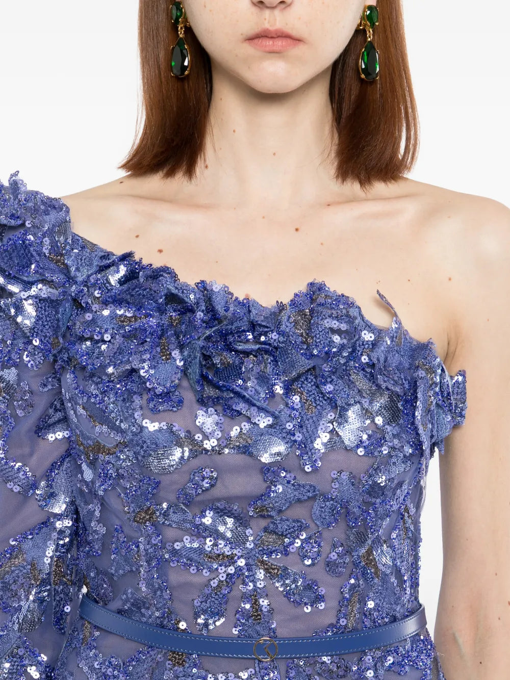 One-Shoulder Embroidered Tulle Dress
