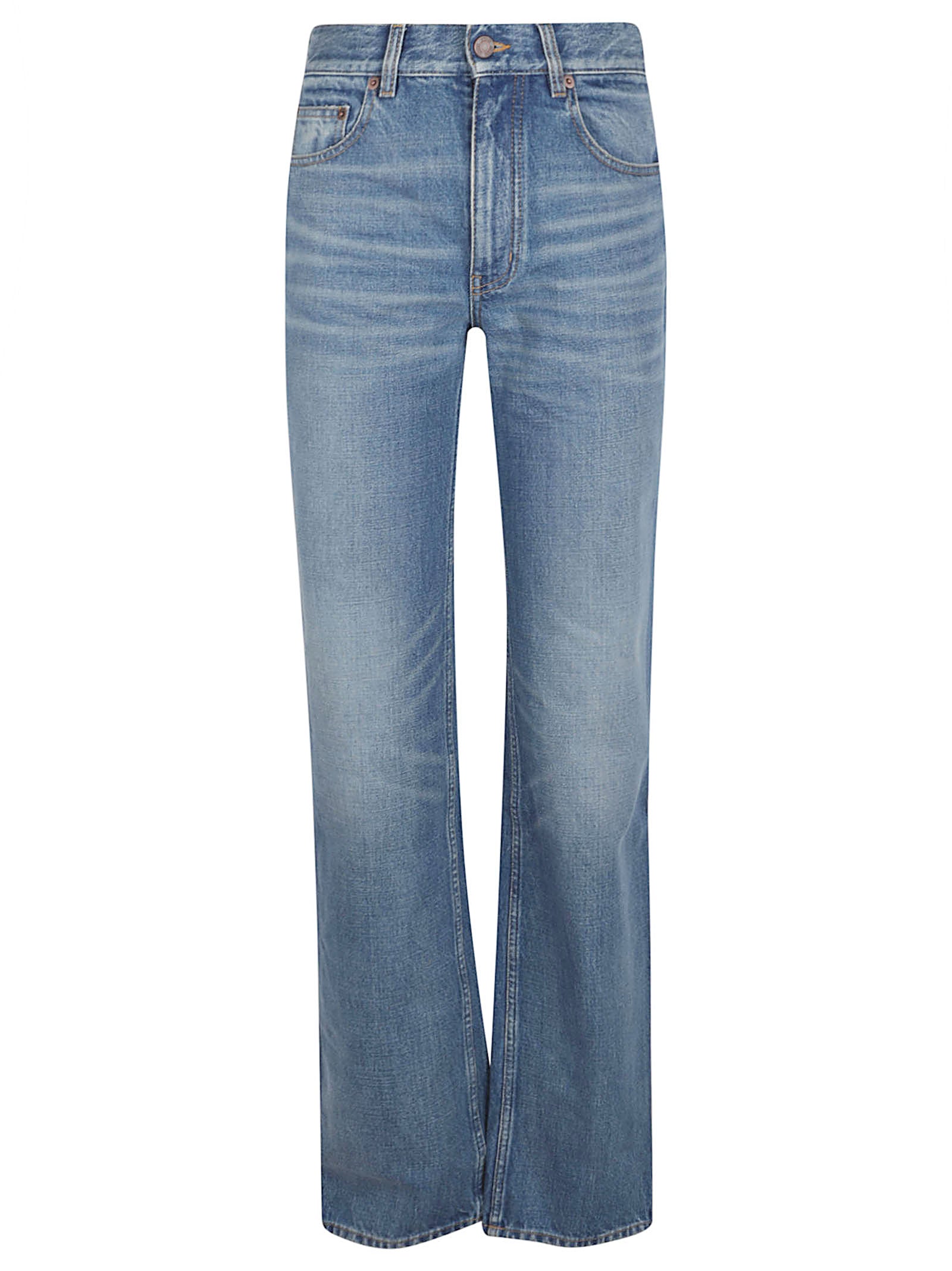 Medium-Wash Cotton Denim Straight-Leg Jeans