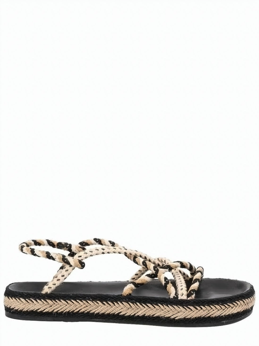 Flat Sandal with Braided Trim and Intertwined Rope Straps