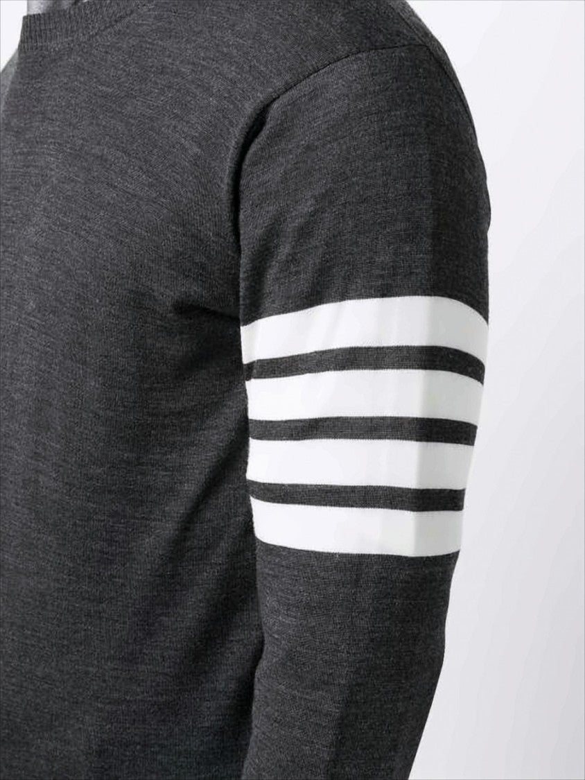 Dark Grey Merino Wool Sweater with Striped Detail