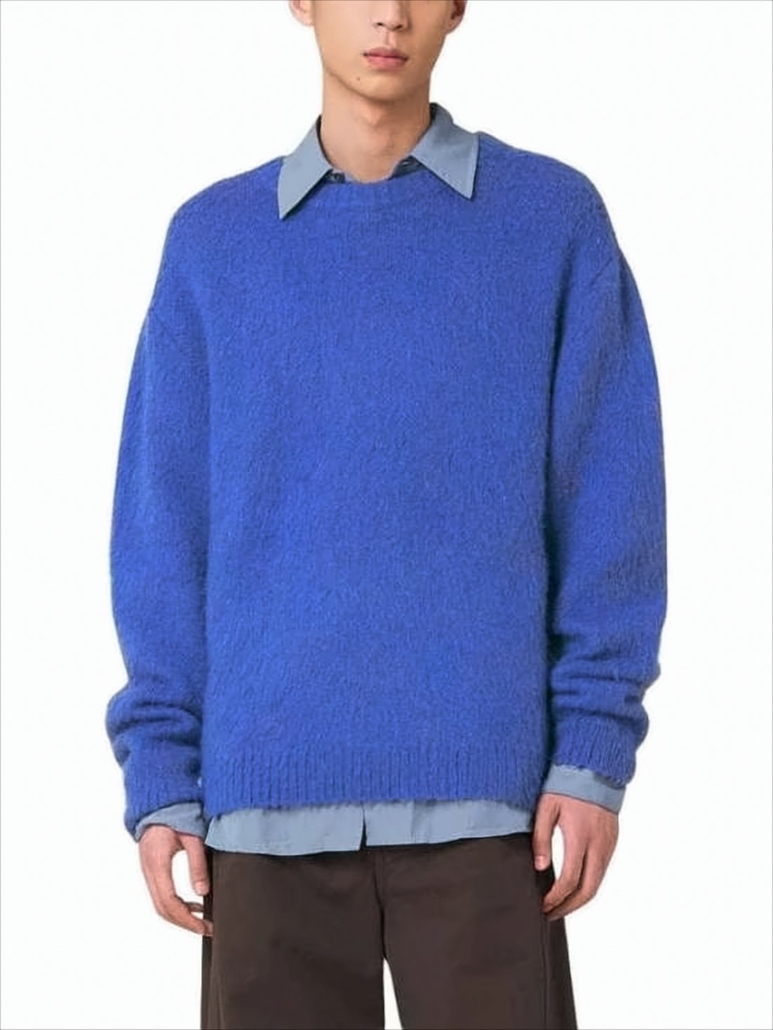 Textured Blue Sweater with Classic Crew Neckline