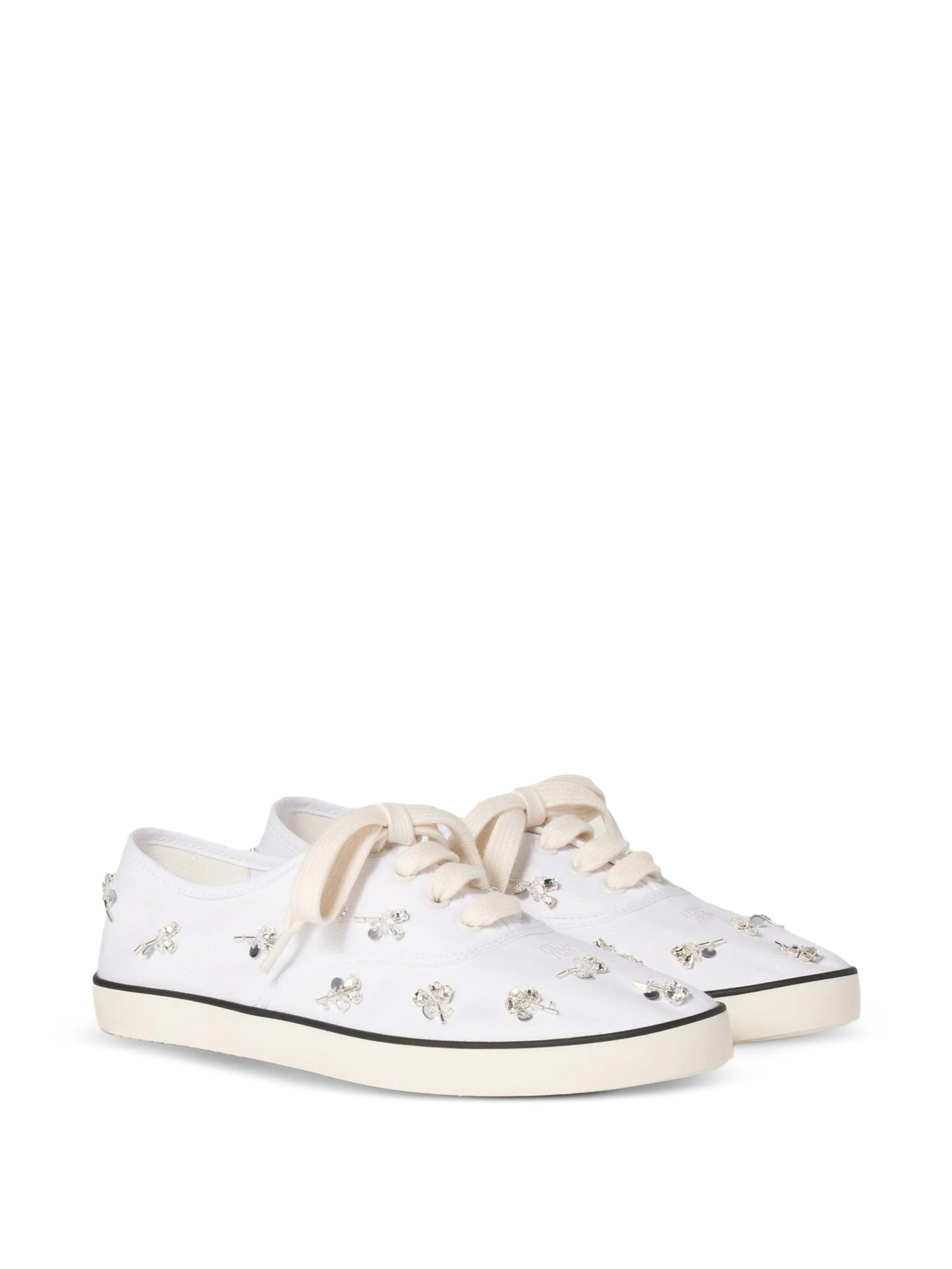 White Low-Profile Crystal-Embellished Canvas Sneakers