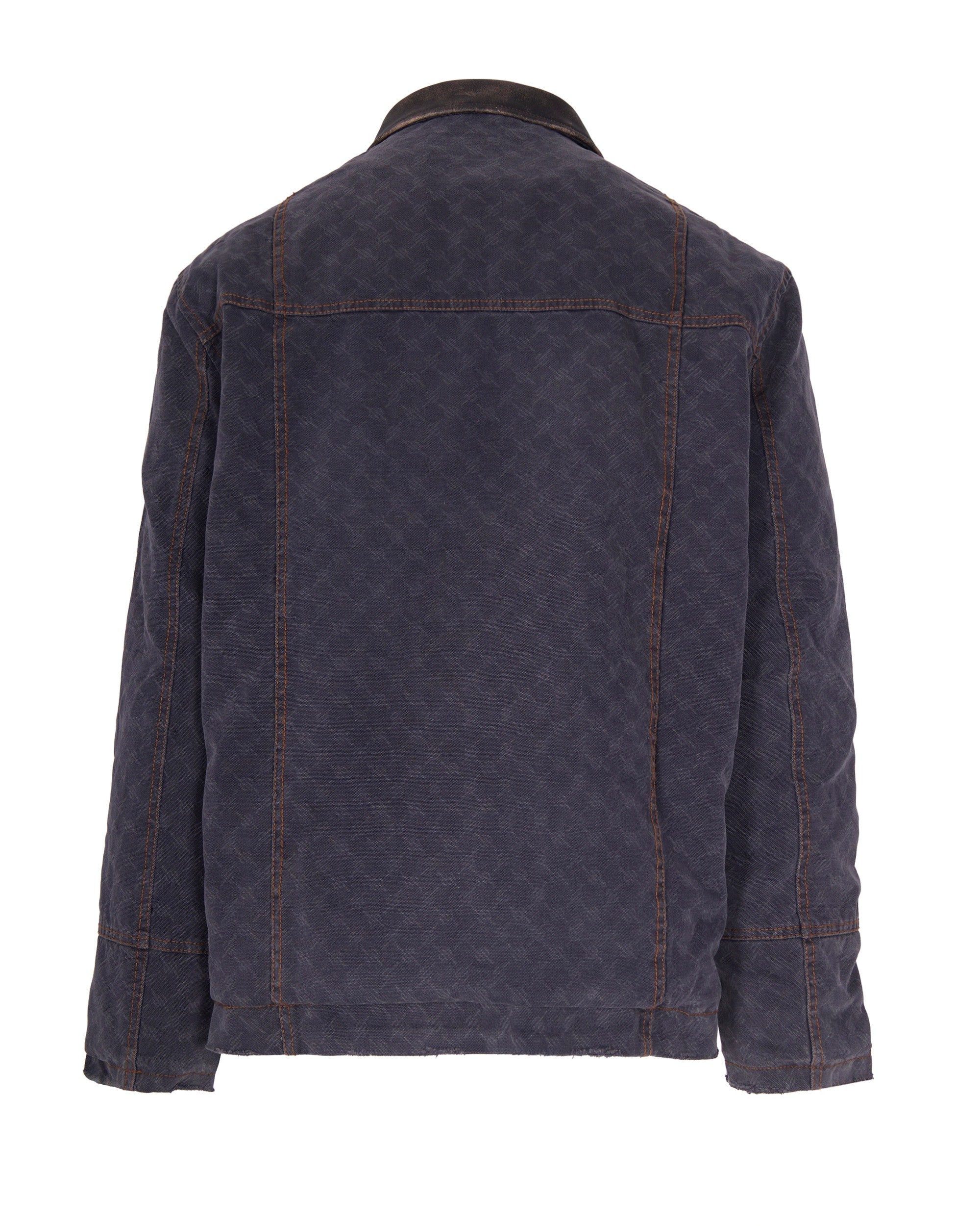 Monogram-Print Cotton Denim Jacket with Leather Collar