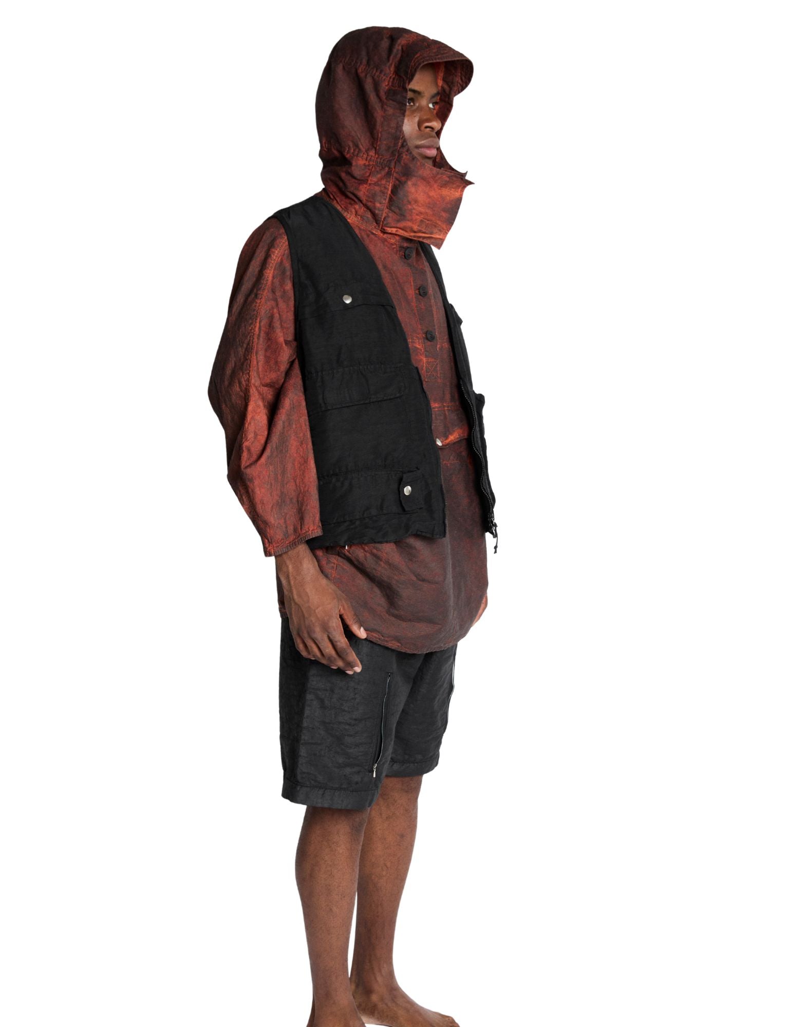 Black Hemp Blend Garment Dyed Fishing Vest