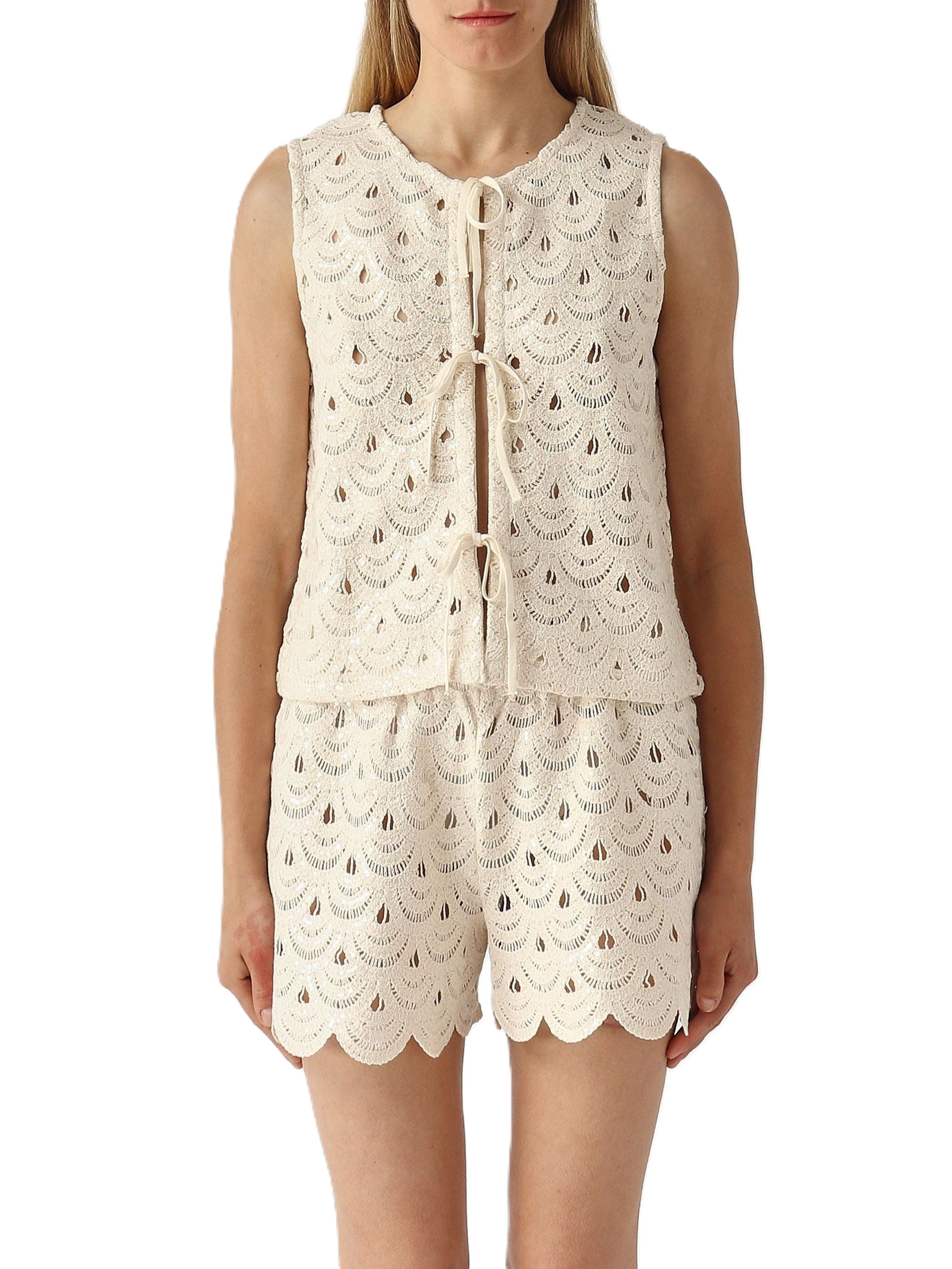 Sleeveless Lace Top and Shorts Set