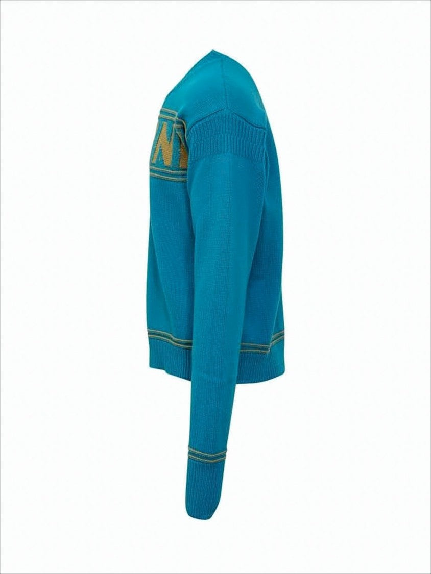 Cropped Blue Knit Sweater With Iconic Logo