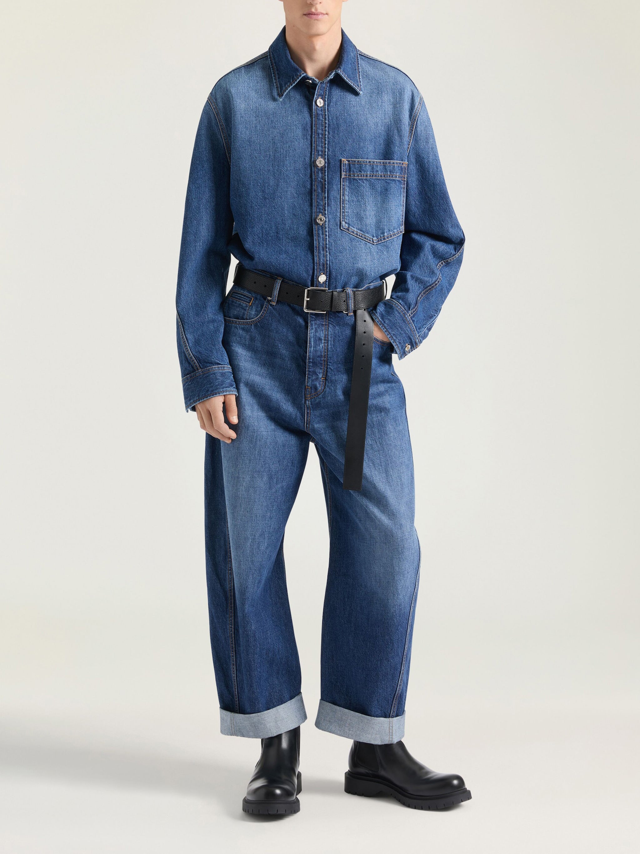 Medium Blue Denim Pointed Collar Overshirt
