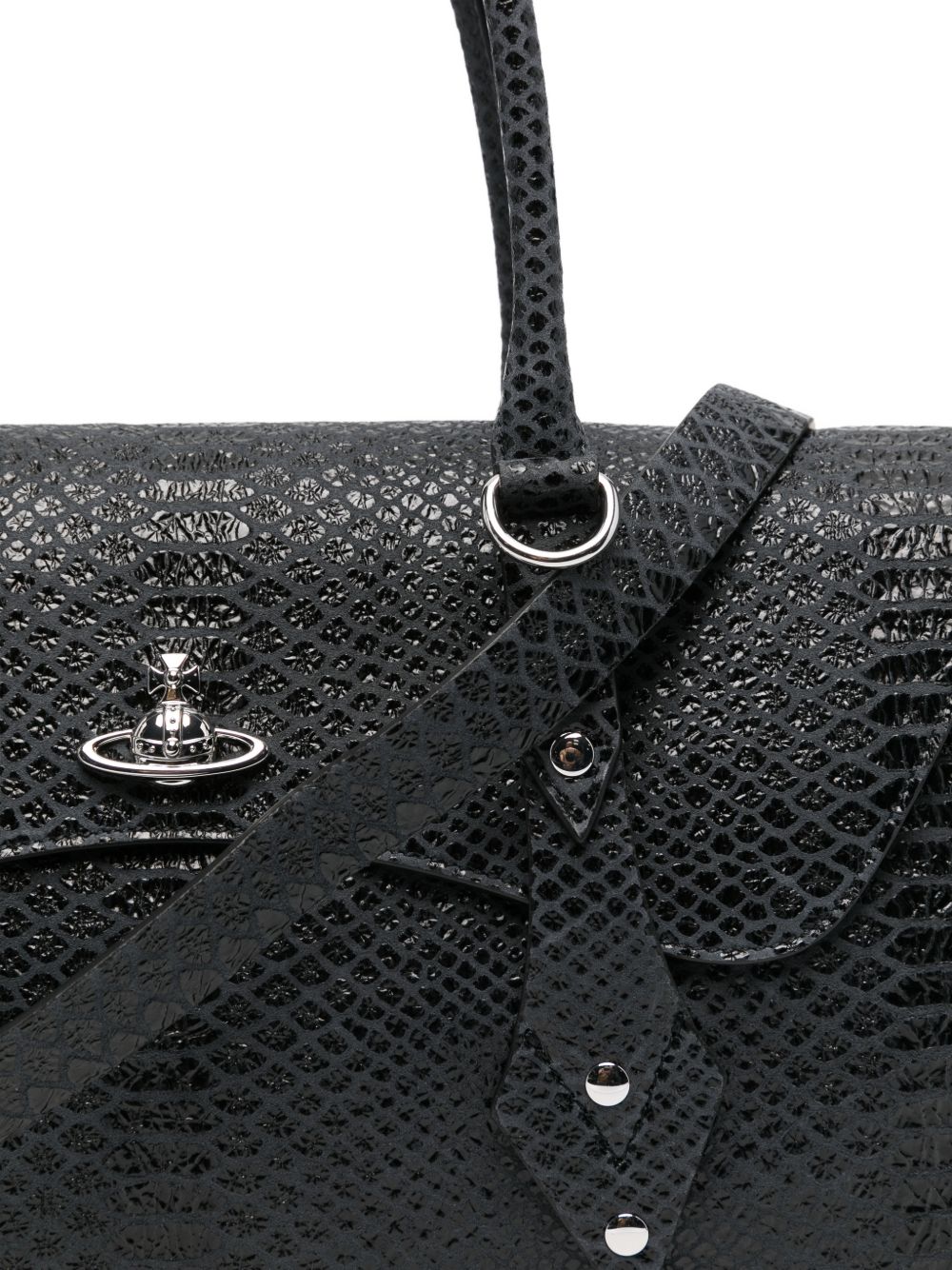 Dark Grey Snakeskin Textured Leather Bag