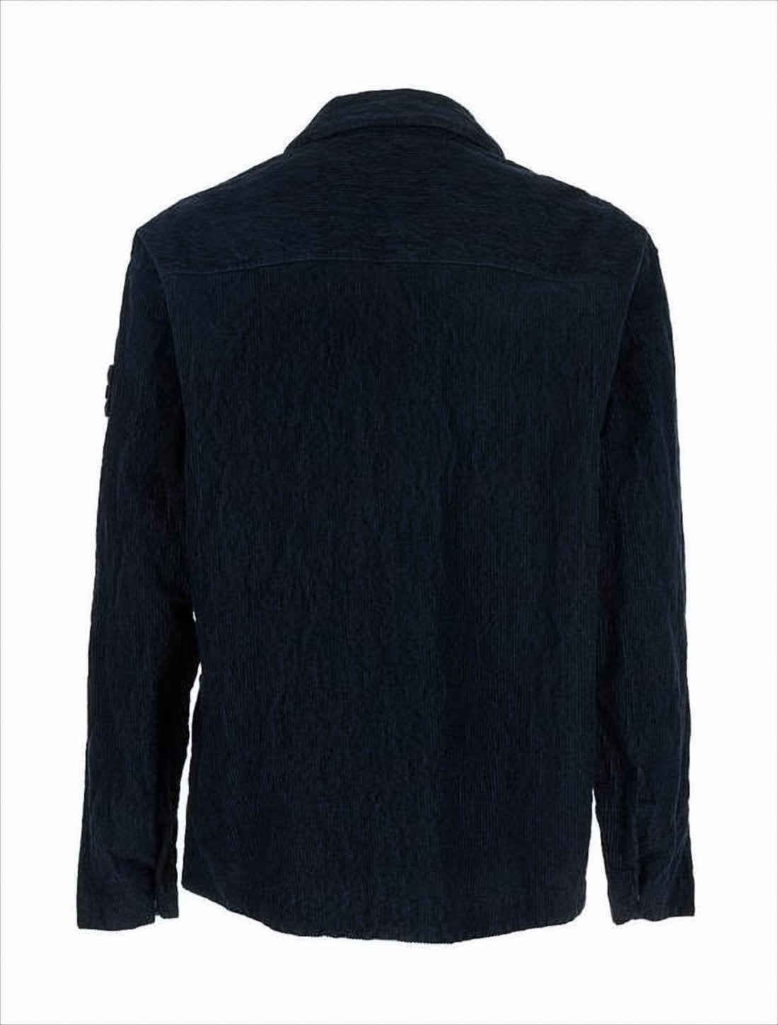 Textured Blue Casual Jacket with Classic Collar