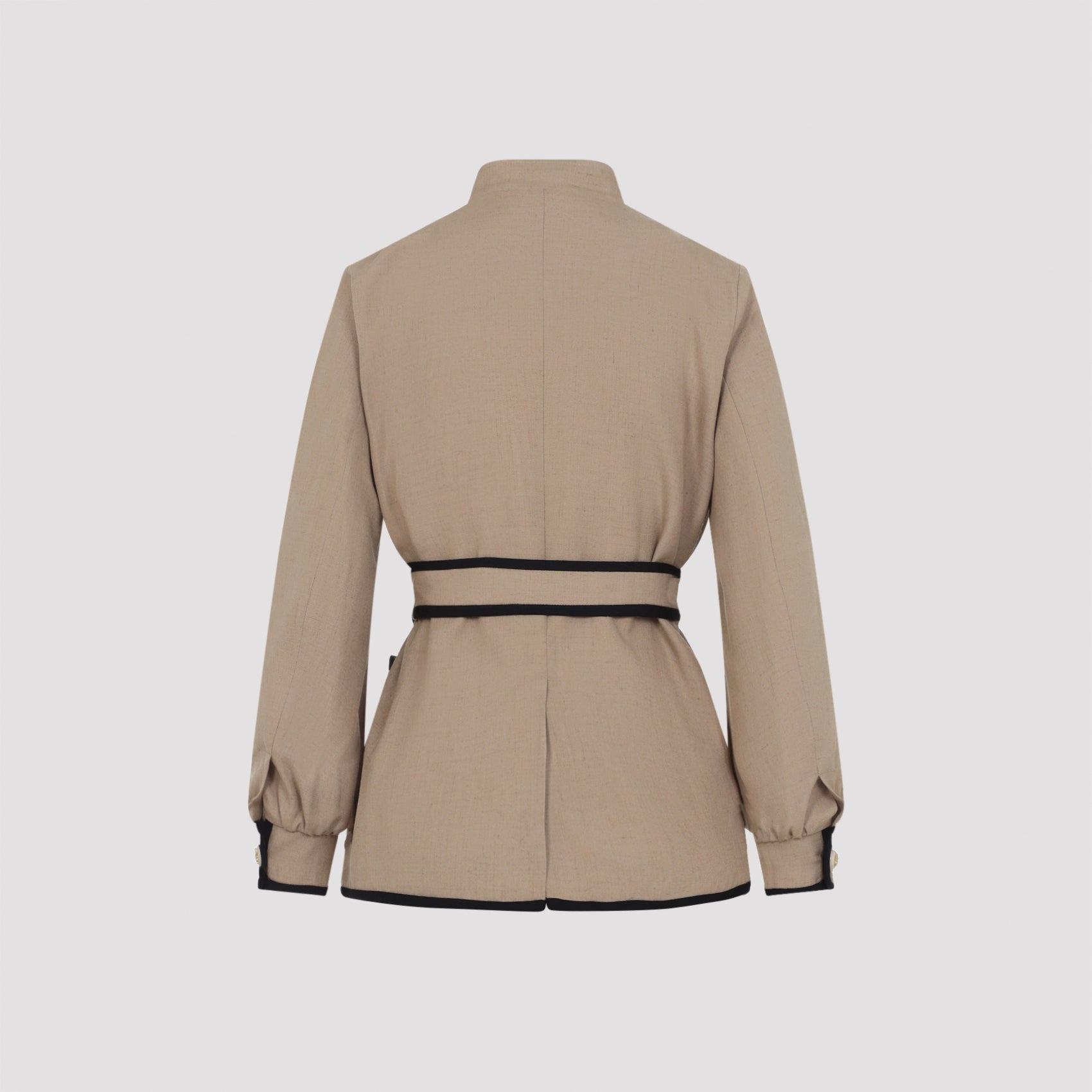 Structured Beige Jacket With Stand Collar