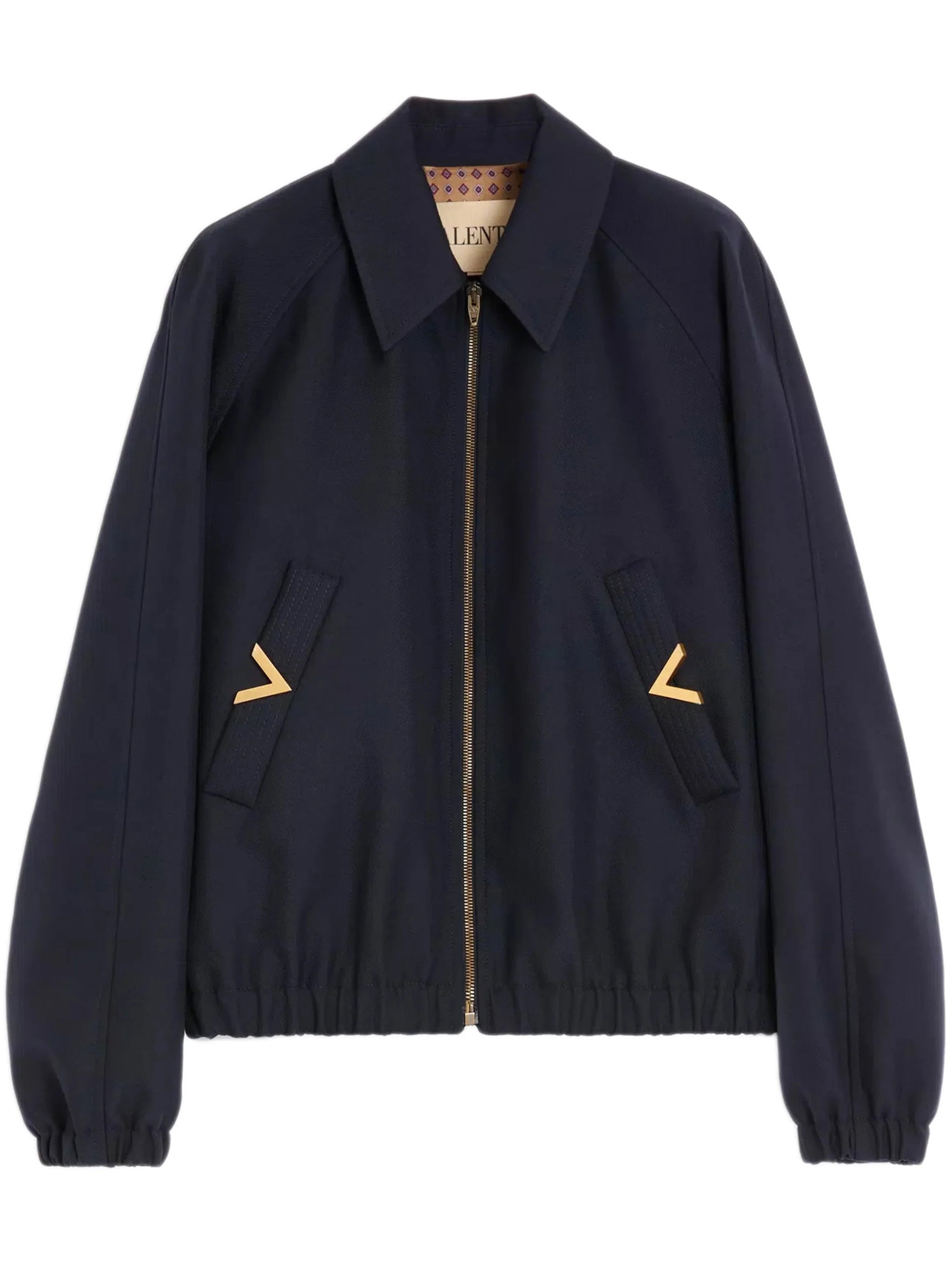 Dark Navy Polyester Classic Collar Jacket