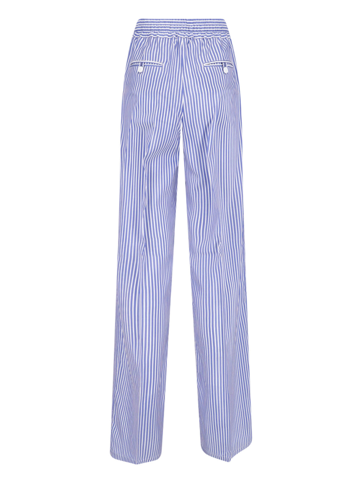 Light Blue Wide-Leg Striped Silk Trousers