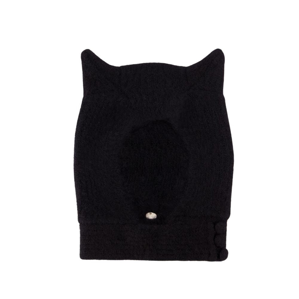 Knitted Horn Beanie Hat - Wool - Black