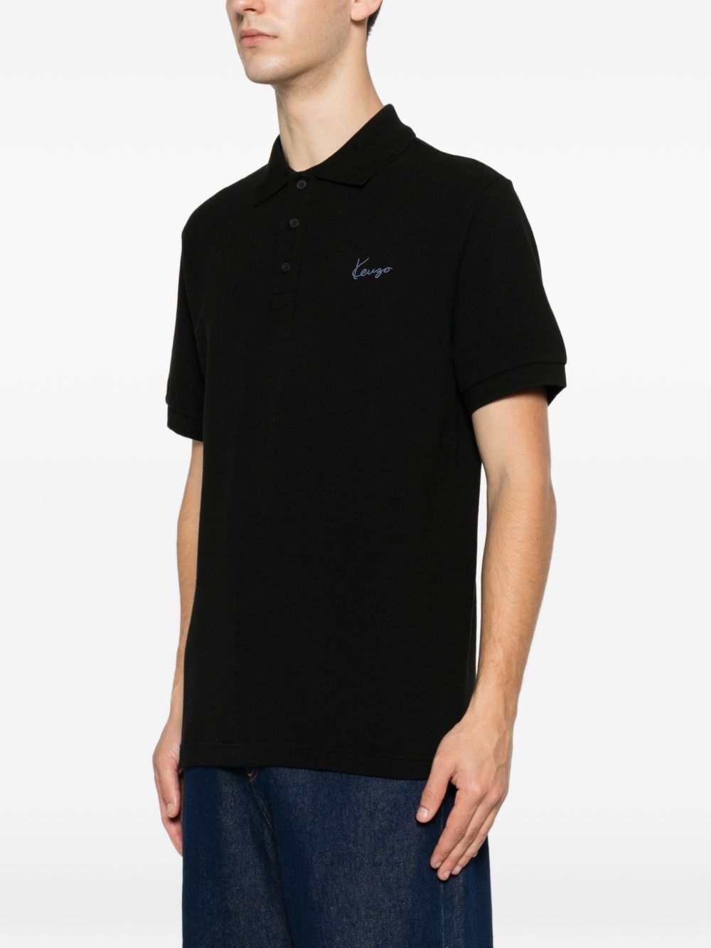 Black Cotton Piqué Embroidered Polo