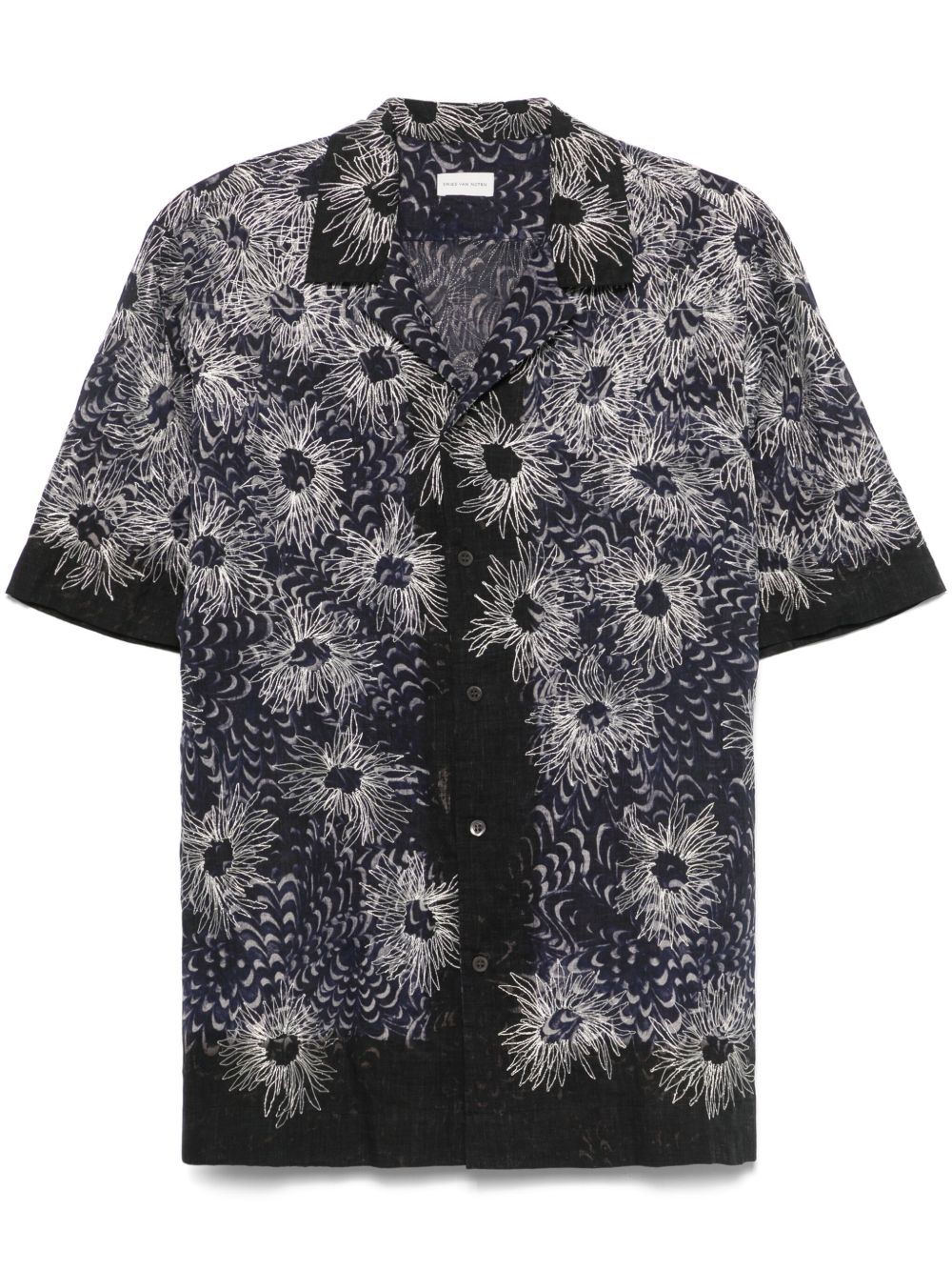 Navy Blue Short-Sleeved Camp Collar Shirt