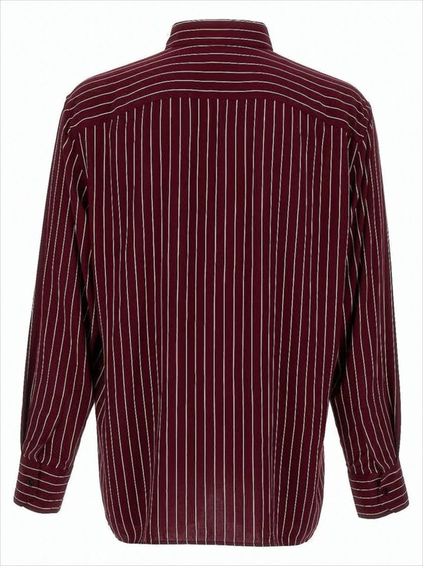 Relaxed-Fit Burgundy Striped Long-Sleeve Shirt