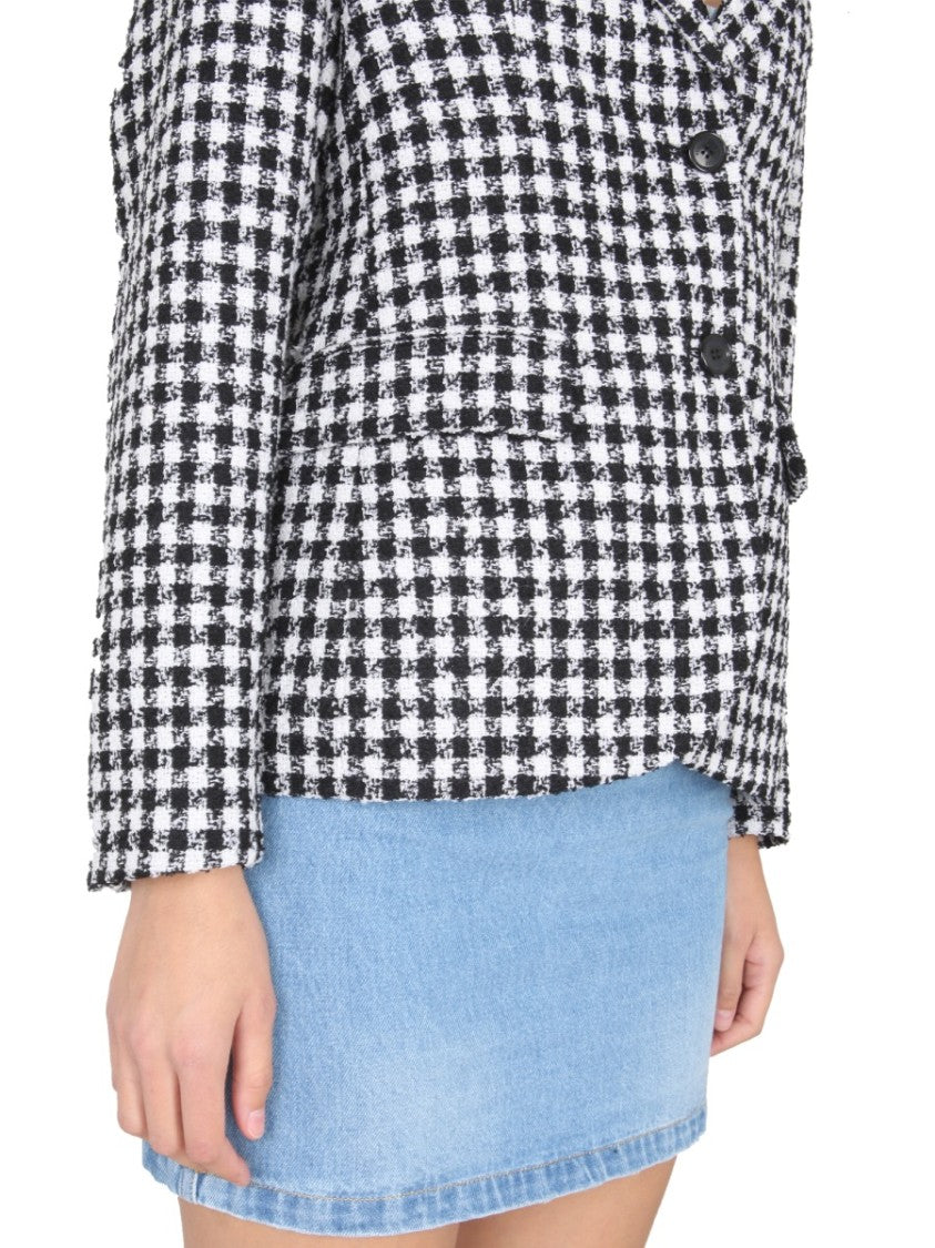 Houndstooth Tweed Jacket With Notched Lapels