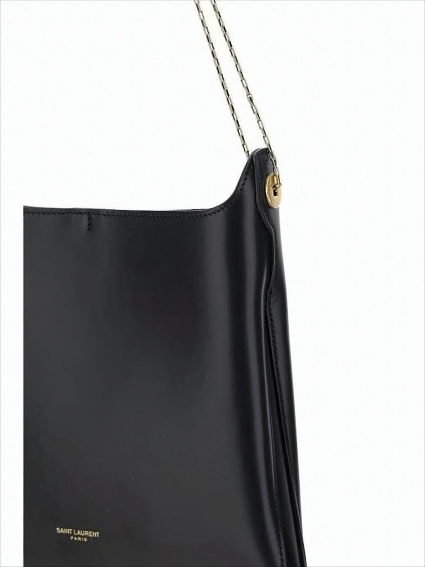Minimalist Black Calf Leather Shoulder Bag