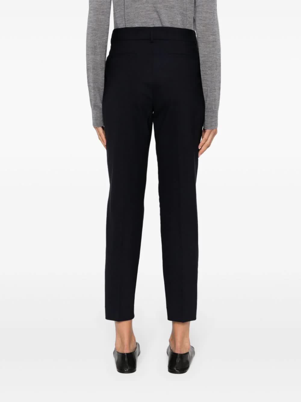 Mid Rise Cropped Straight Leg Wool Pants