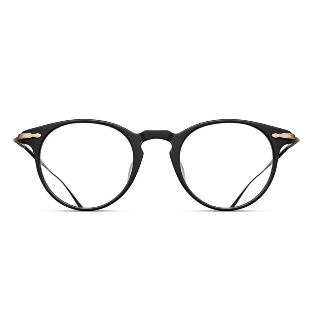 M2056 Bks-Bs Round Matte Black Acetate Eyeglasses with Gold-tone Temples