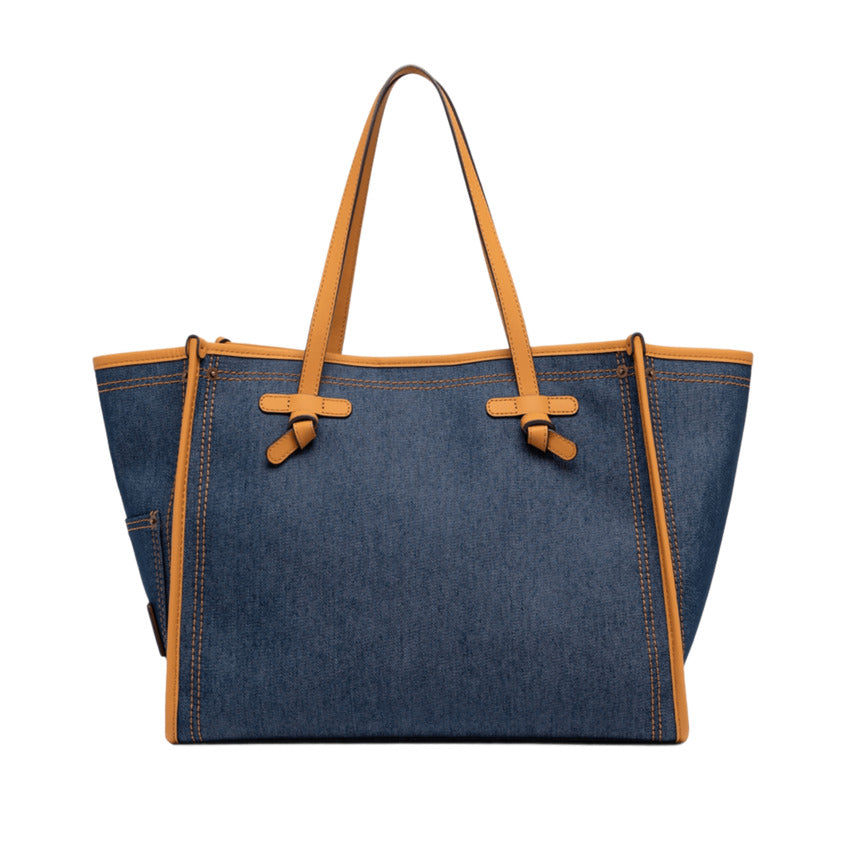 Canvas Handbag with Leather Trim and Pouch