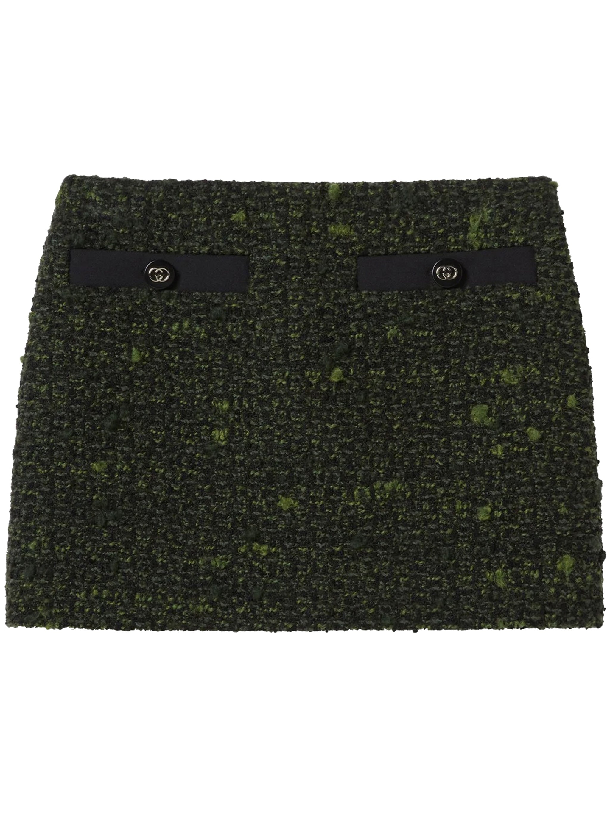 Green Wool Boucle Decorative Pocket Skirt