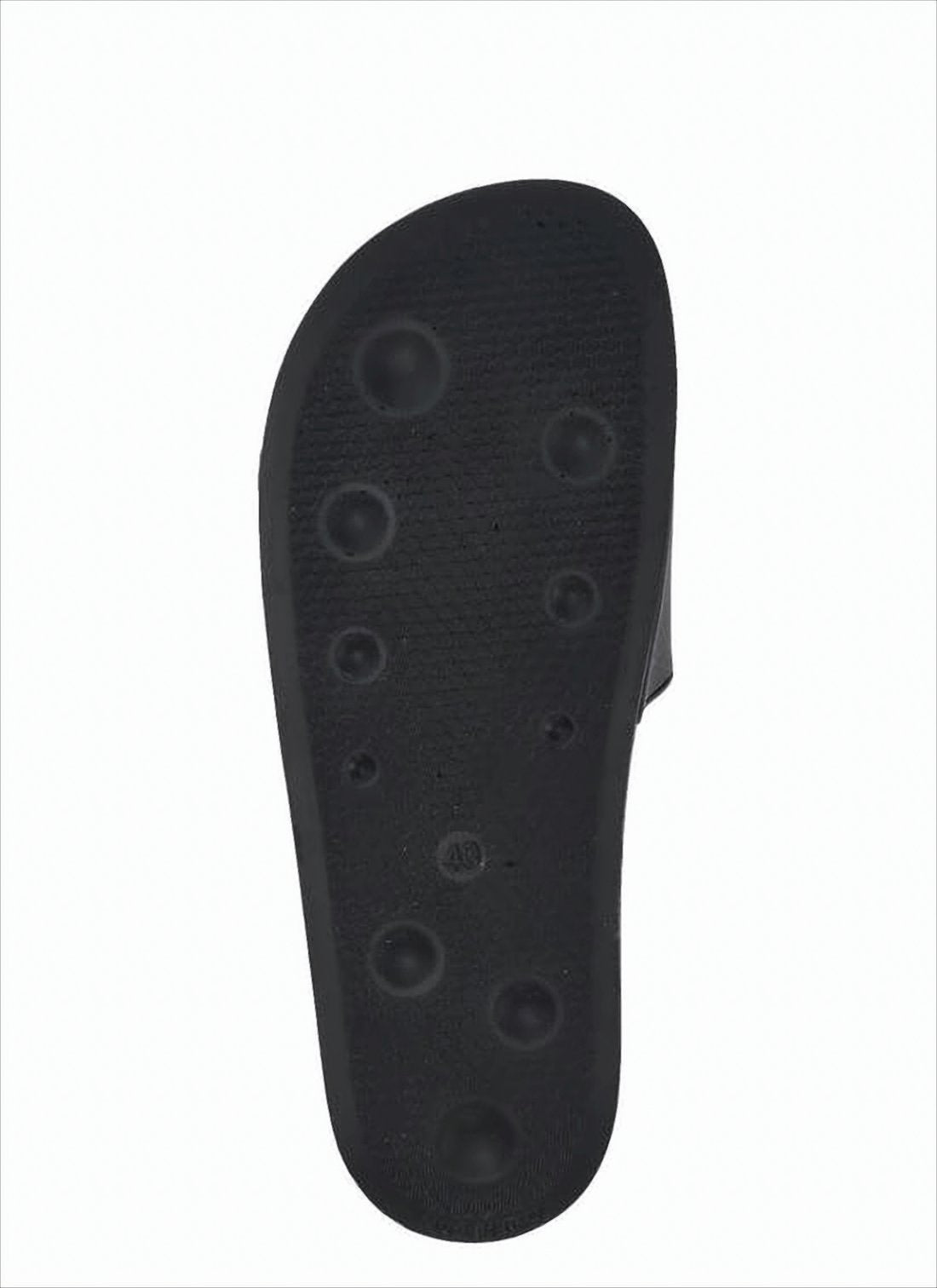 Black Slide Sandals With Gothic Text