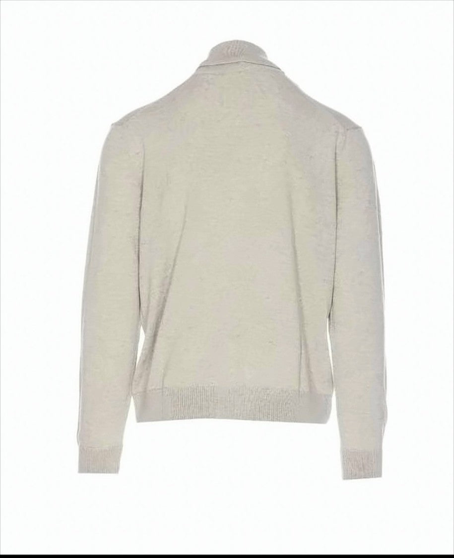 Ribbed Collar Wool Sweater With Embroidered Fox Emblem