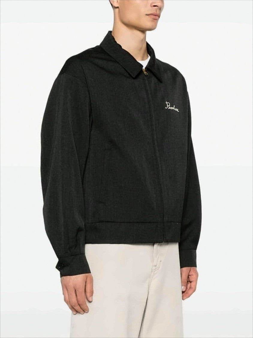 Black Wool And Linen Jacket With Embroidered Detail