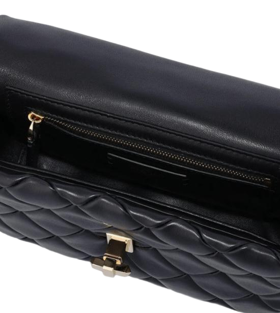 Quilted Black Lambskin Shoulder Bag with Stud Accents