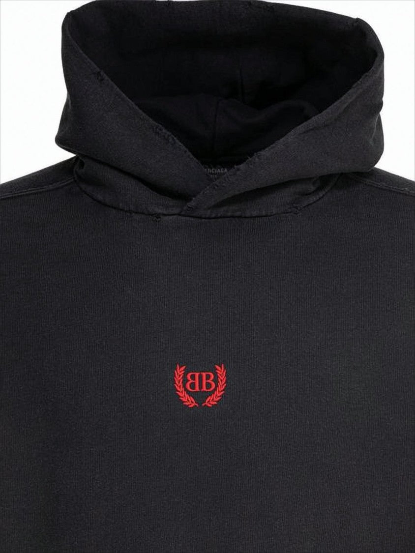 Relaxed Fit Black Hoodie With Embroidered Logo Detail