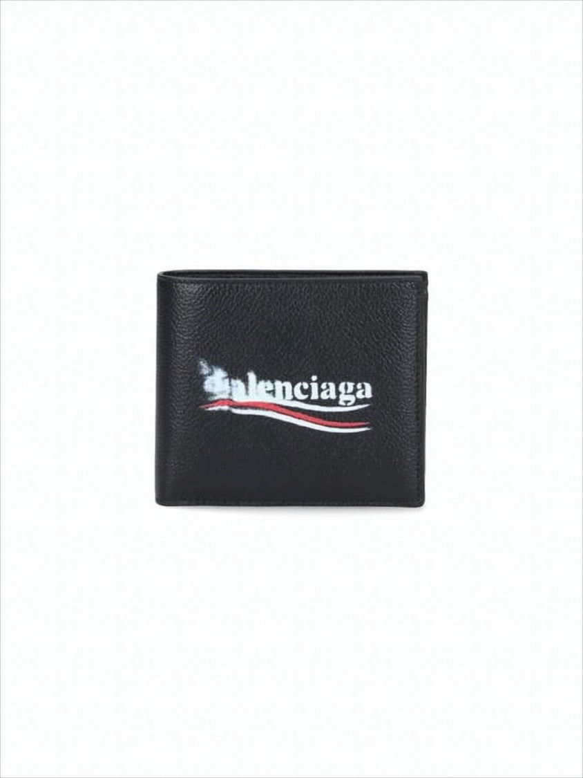 Textured Black Leather Bifold Wallet with Distinctive Graphic Logo