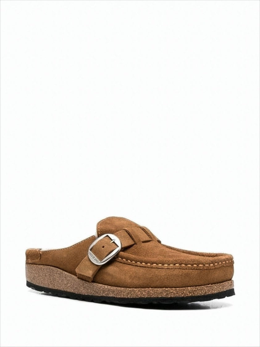 Brown Suede Mule with Silver Buckle