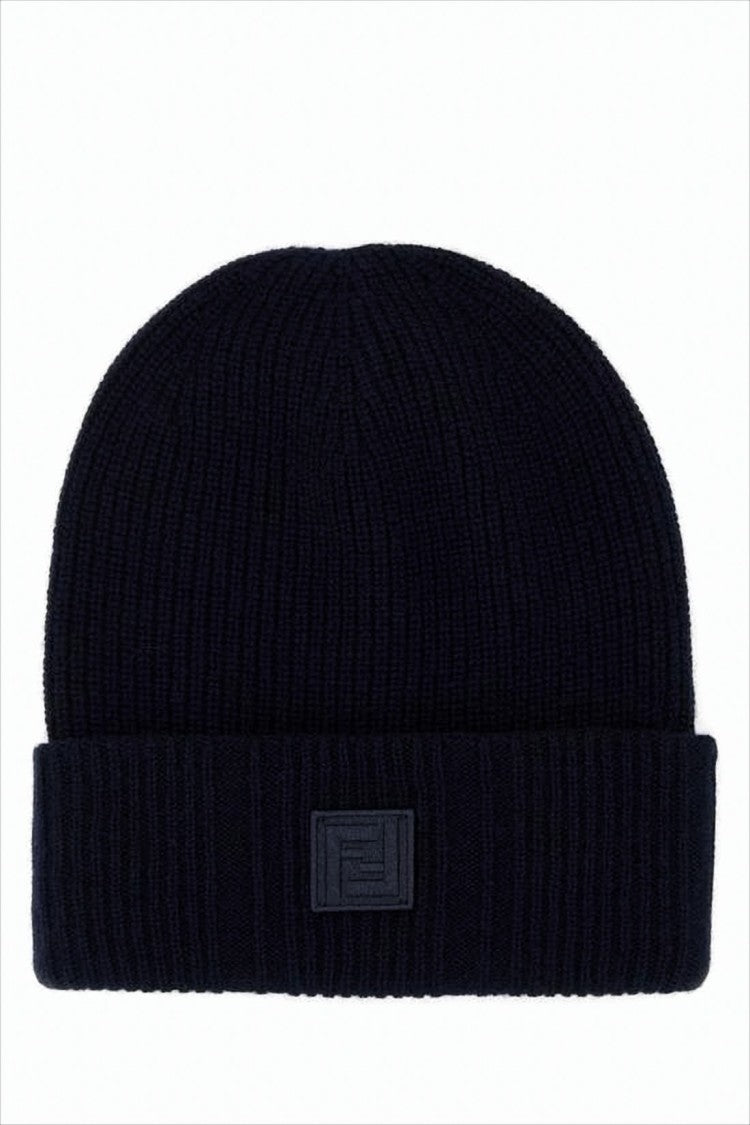 Ribbed Knit Beanie with Tonal Patch Detail