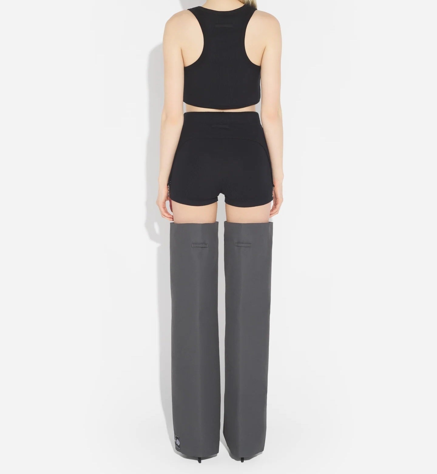Ribbed Black Cotton Shorts