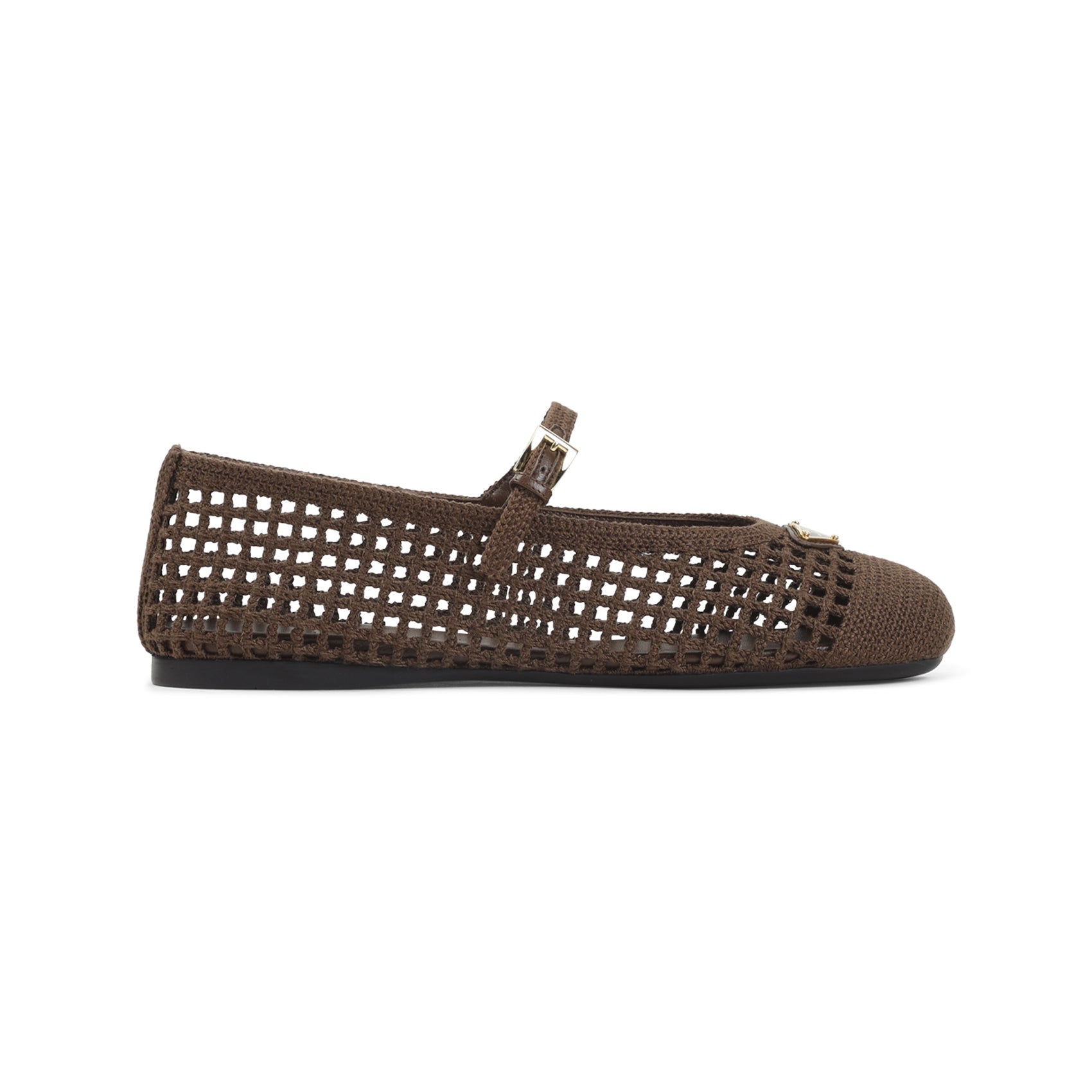 Open-Weave Brown Ballerinas with Slim Instep Strap
