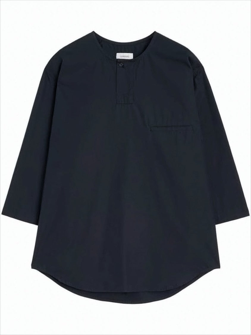 Boxy Black Blouse with Round Neckline