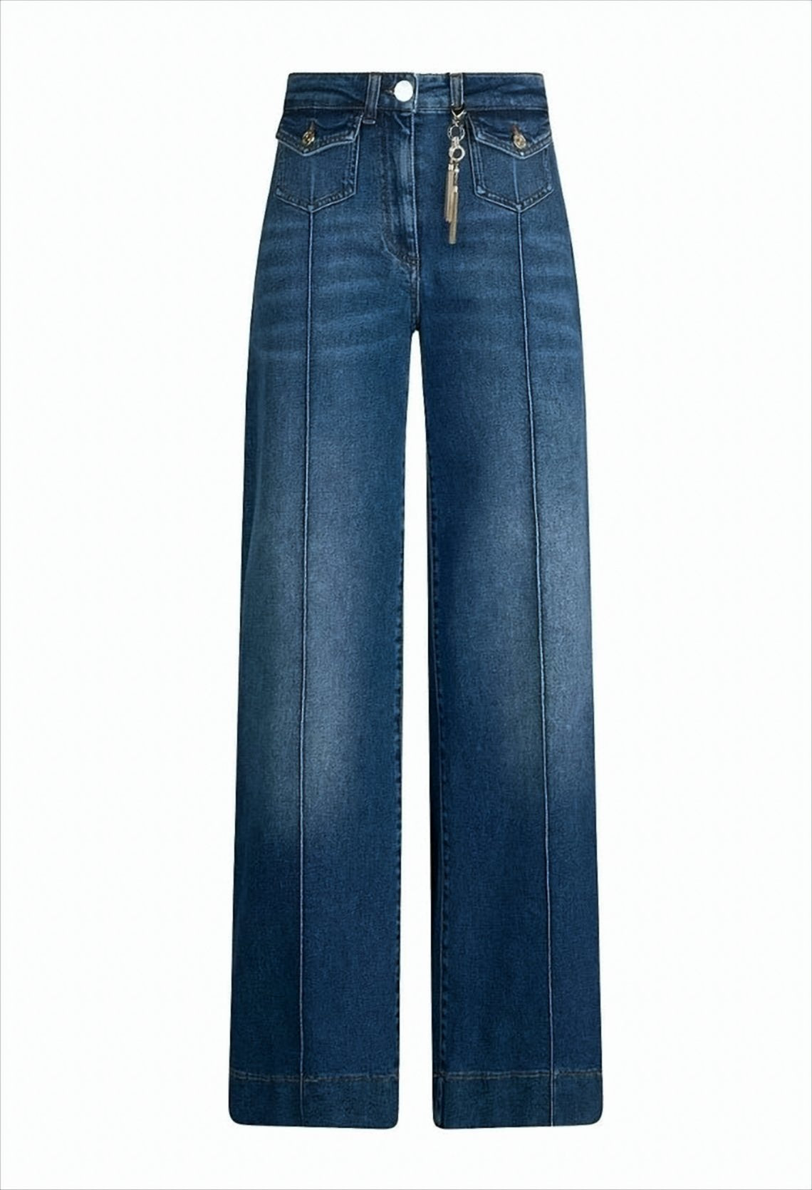 Flared High-Waisted Jeans With Rhinestone Charm