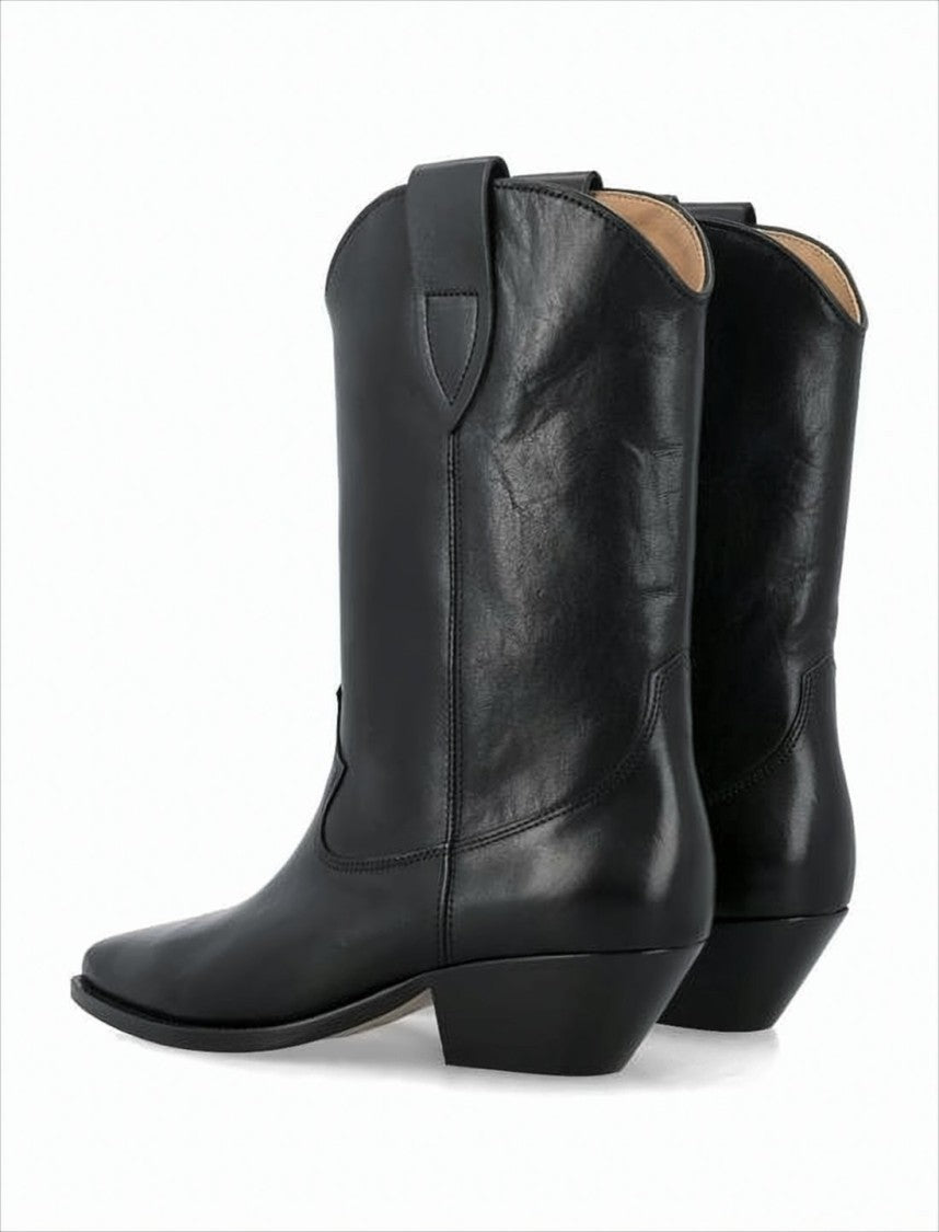 Mid-Calf Slouched Leather Boots with Pointed Toe