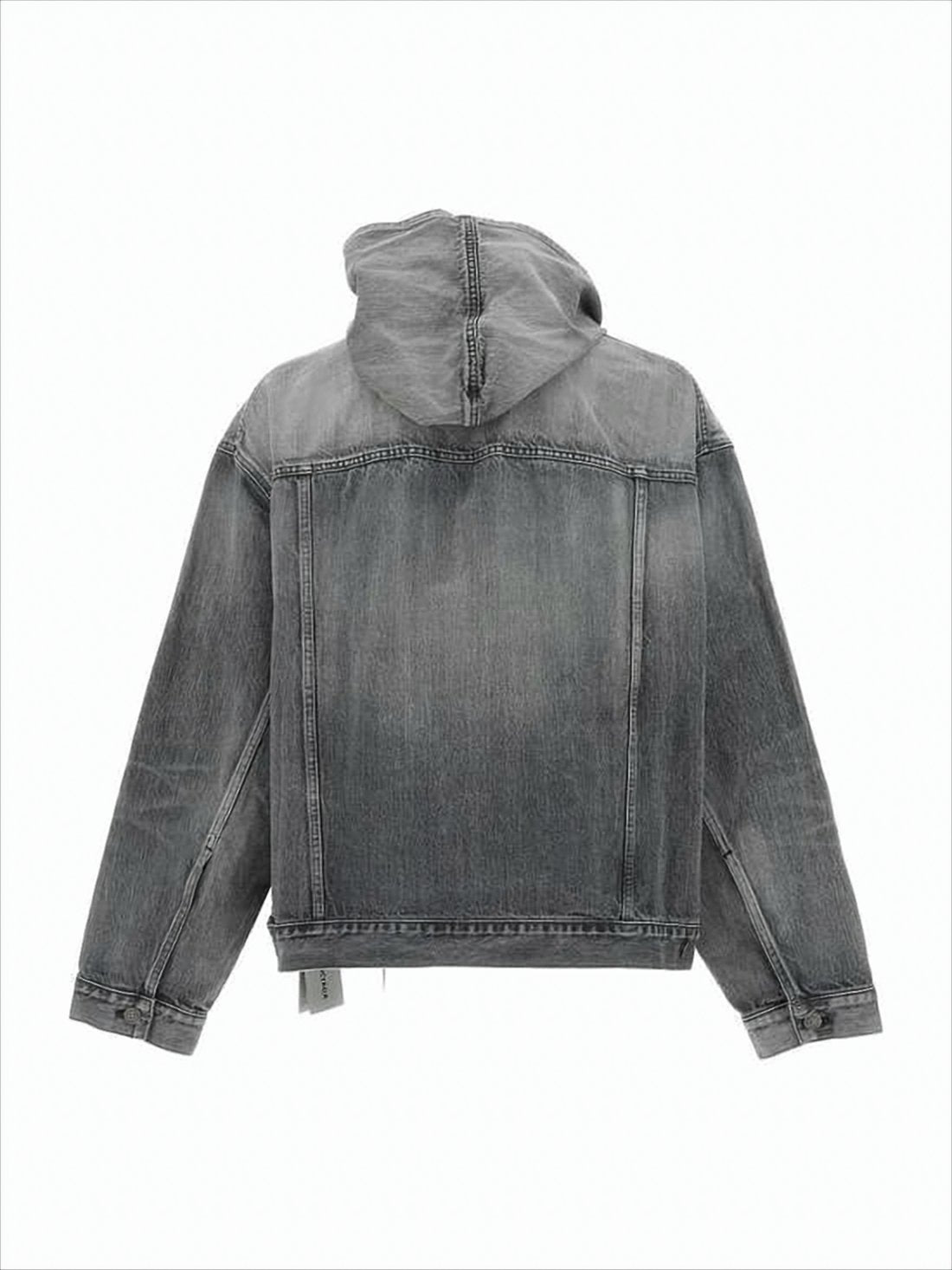 Boxy Grey Denim-Finish Hooded Sweatshirt