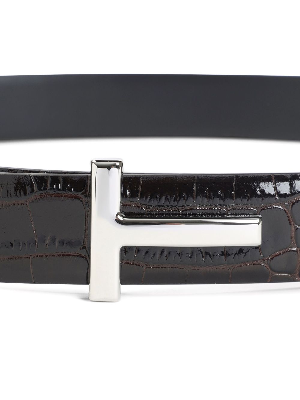 Crocodile-Print Calf Leather Belt With T-Buckle