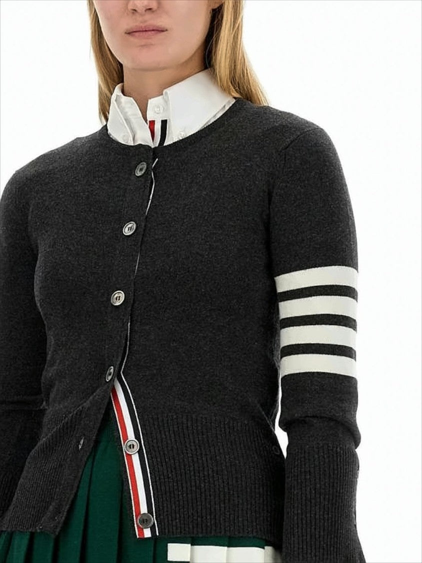 Fitted Cashmere Cardigan with Contrasting Stripes
