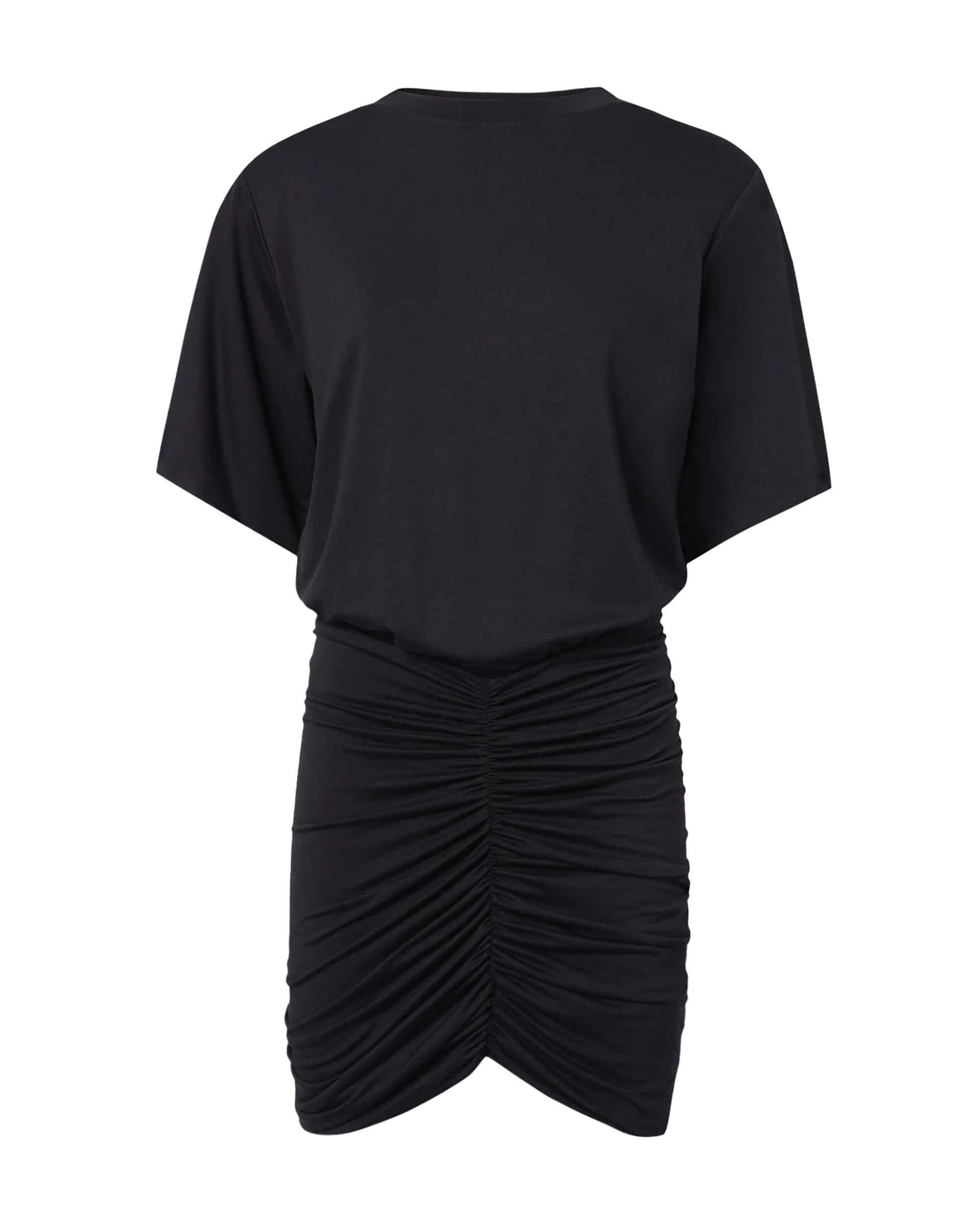 Ruched Black Jersey Mini Dress
